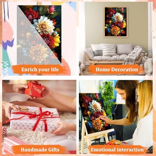 MAXBYE Flower Paint by Numbers Kit for Adults, Beautiful Dahlia Paint by Numbers Kits for Beginner, DIY Acrylic Color by Number on Canvas for Home Wall Decor Gift 12X16 Inch - Image 5