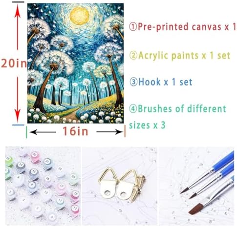 Lovepefe Dandelion Paint By Numbers Kit for Adults Beginner Flowers Adult Paint By Number Kits On Canvas Dandelion Oil Painting Kit for Beginners Adults Kits for Gift Home Wall Decor 16x20Inch - Image 5