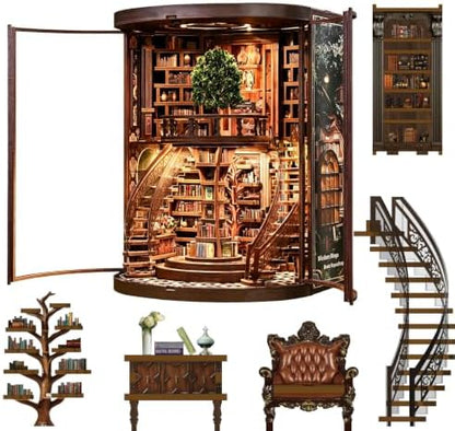 Book Nook Kits for Adults, 3D DIY Miniature Wooden Puzzle with LED Light, Adult Crafts Kits, House Bookshelf Decor, 356 Pieces Model Building Gift for Adults & Teens (Wisdom Library) by Nisuez