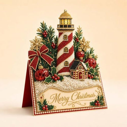 Christmas Diamond Art Greeting Cards Kit for Adults, 6 Pcs DIY Diamond Painting Christmas Cards with Envelopes, 3D Pearl Rhinestone Lighthouse Card Making Craft, Handmade Holiday Gifts - Image 4