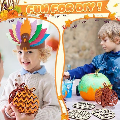 Huwena 36 Pcs Fall Craft Set 24 Wood Pumpkin Cutout for Craft,Vivid Pumpkin - Image 4