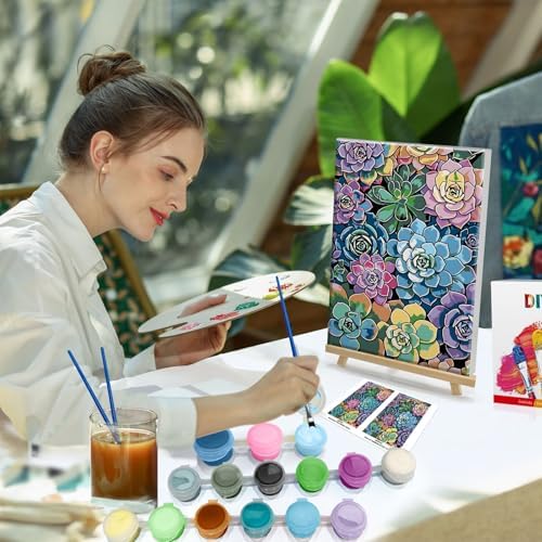 HeeBenor Framed Paint by Numbers Kit for Adults, Succulent, 8x12 Inch - Image 3