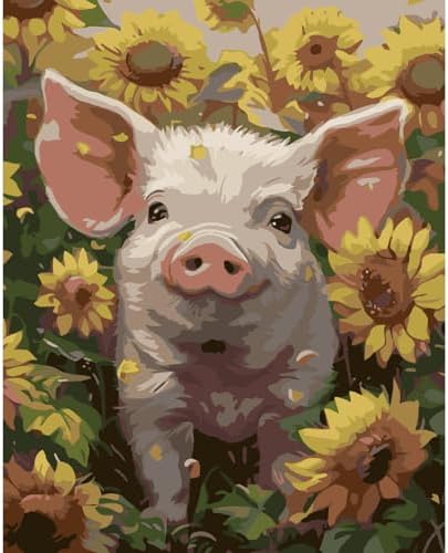 AALBLAC Pig Paint by Numbers Kit for Adults Beginners- Pig Sunflower Paint by Number Canvas, Easy Animal Acrylic Painting by Numbers for Home Wall Decor (16x20 inch) by Unknown