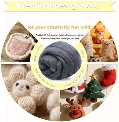 Wool Roving-3.5oz Needle Felting Wool, Soft Multi-Color Wool Fiber, Perfect Felting Wool Pure Wool, Chunky Yarn, for DIY Crafts, NeedleFelting Projects,and Artwork (Dark Shadow) - Image 3