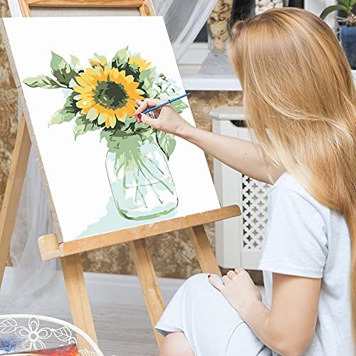 Ginkko Paint by Numbers for Adults Kids Beginners with Wooden Frame Easy Acrylic on Canvas 12x16 inch with Paints and Brushes, Vase Sunflower(Include Framed) - Image 3