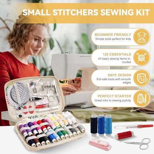 Floral Sewing Kit Printing Sewing Project Kits,126PCS Professional Sewing Supplies for Adults, Zipper Sewing Needles Set, Travel Sewing Accessory for Emergency, Home (Beige) - Image 2