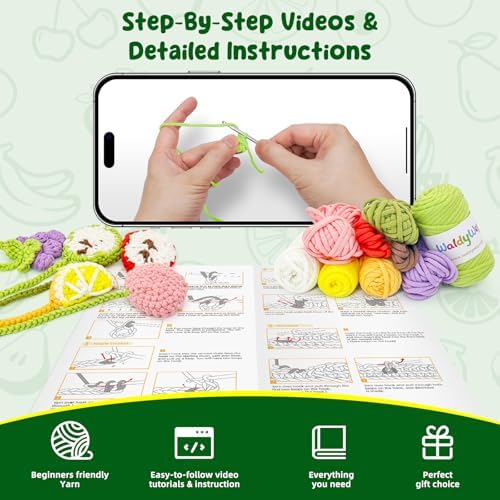 WaldyWop Crochet Kit for Beginners, 5 PCS Fruit Bookmarks Crochet Kits - Image 3