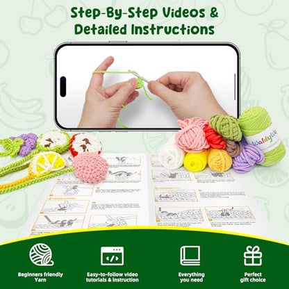 WaldyWop Crochet Kit for Beginners, 5 PCS Fruit Bookmarks Crochet Kits - Image 3