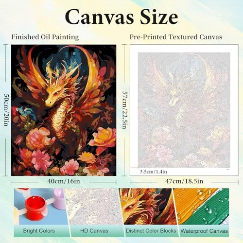 Paint by Numbers Kit for Adults, Dragon DIY Painting Kit, 16x20 Inch - Image 3