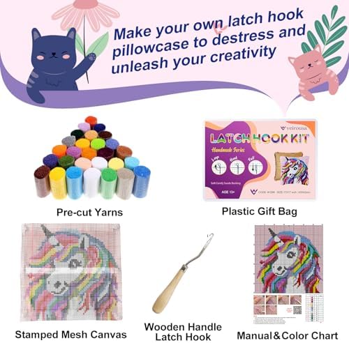 Fantasy Unicorn Latch Hook Kits for Adults Kids, Beginners DIY Throw Pillow Kit Pre-printed Pillowcase Hook and Latch Rug Kits Cross-stitch Cushion Cover for Home Sofa Decor Gift Idea 17x17 inch - Image 3