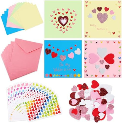 Zonon 16 Pack Valentines Crafts DIY Card Valentines's Day Kits Foam Heart Sticker Craft DIY Kits Envelopes Cards Set for Exchange Gifts (Colorful) by Zonon