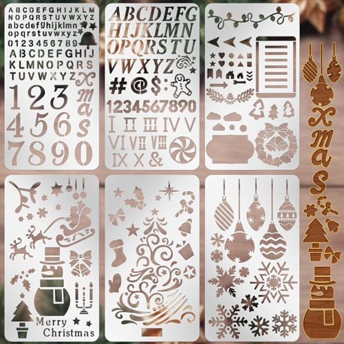 Lewtemi 6 Pcs Metal Wood Burning Stencils, Christmas Style Letters Numbers by Lewtemi