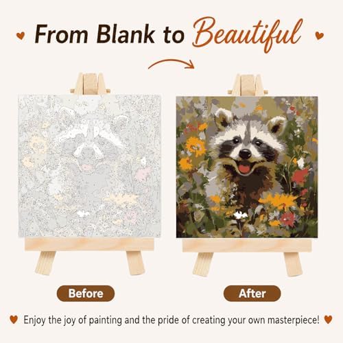AUKELHJ Framed Paint by Numbers Kit for Adults, Raccoon, 10x10 inch - Image 4