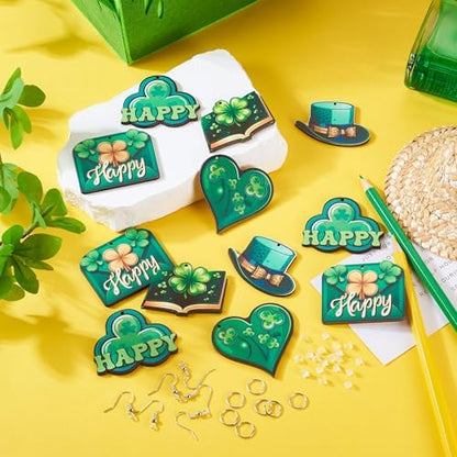 EEE ELECRELIVE 20Pcs St. Patrick's Day Earring Set Green Shamrock Charms Wood Dangle Earrings Bulk Green Leaf Wooden Pendants Shamrock Charms with Earring Hooks for Women Jewelry - Image 2