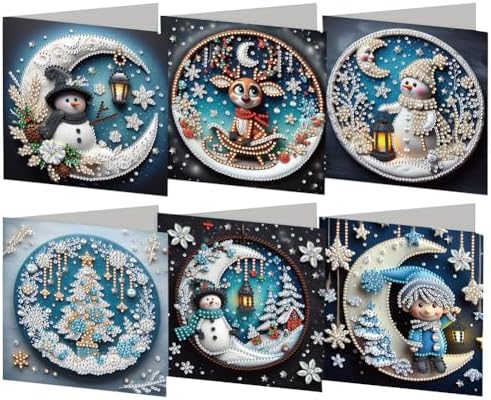 6pcs DIY Diamond Art Christmas Cards Kit with Envelopes & Tools-Diamond Dot Greeting Cards,Xmas 5D Rhinestones Painting for Adults,DIY Craft Family Friend Xmas Gifts(Christmas Snowman) by Unknown