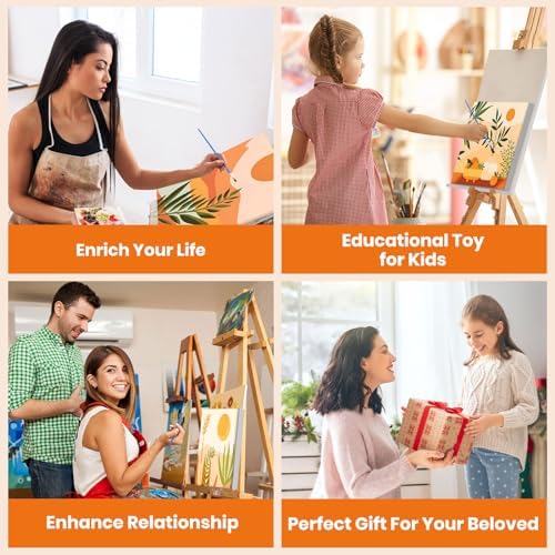 Bowetile 6 Pack Framed Paint by Numbers Kit for Adults Beginner, Landscape Adults' Paint-by-Number Kits on Canvas, Easy Acrylic Number Painting Kits for Adults Home Decor Gifts, 8x8in - Image 5