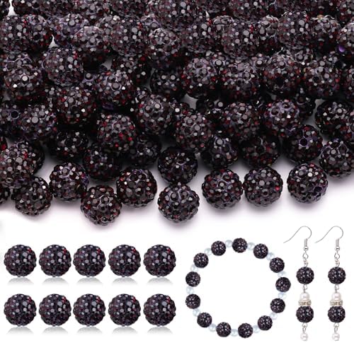 105pcs 10mm Rhinestone Beads for Jewelry Making, Dark Purple Shiny Round Disco Ball Beads Bulk, Sparkle Crystal Clay Christmas for Bracelet Baseball Necklace Earring Crafting and DIY by TINKRSTUFF