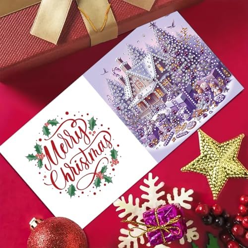 6Pcs Christmas Greeting Card DIY Diamond Art Painting Greeting Cards Blessing Folding Card Kit with White Envelopes Diamond Arts Crafts for Birthday Festival Gift-Purple - Image 5