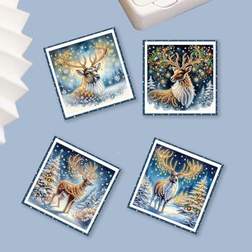 6 Pcs Christmas Tree Diamond Painting Greeting Cards Kit for Adults - DIY Snow Reindeer Rhinestone Art Cards with Envelopes, Xmas Gem Craft Set for Holiday Gifts, Party Favors, Winter Wishes - Image 3