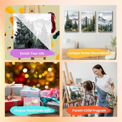Mandun Landscape Paint by Numbers Kit for Adults, 3 Pack, 7.8x11.8 inch - Image 7