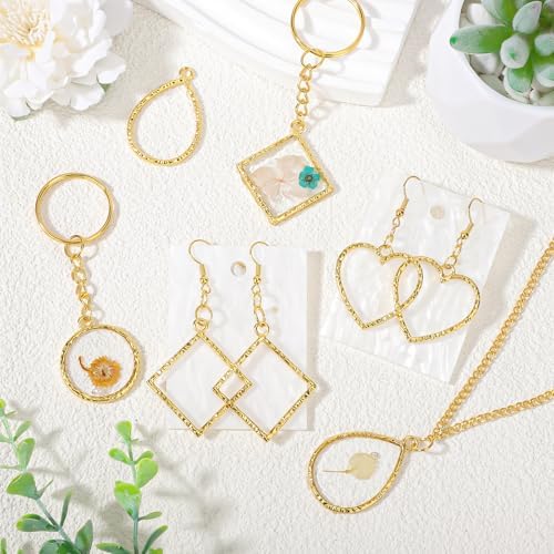 Gartful Open Bezels for Resin Jewelry Making, Engraved Hollow Frame Pendants with 100PCS Jump Rings, Craft Bezels for Necklace, Earring, Craft Supply, 4 Styles(Round, Heart, Square, Teardrops) - Image 6