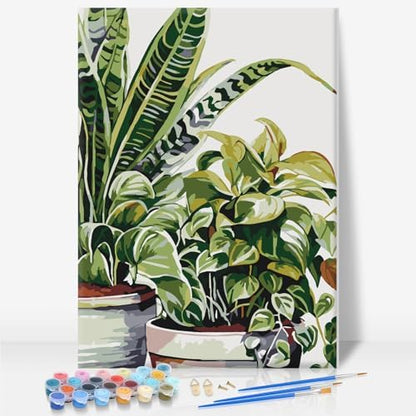 Framed Paint by Numbers Kit for Adults Beginners – Tropical Green Plants by CamocinDIYKit