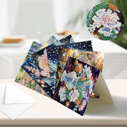 Artiphile DIY Pearl Art Painting Greeting Card Set Crafts Decor 6-Piece Foldable Cards Kit with Envelopes and Tools for Holiday Wishes Adult Crafting Project-Flowers - Image 2