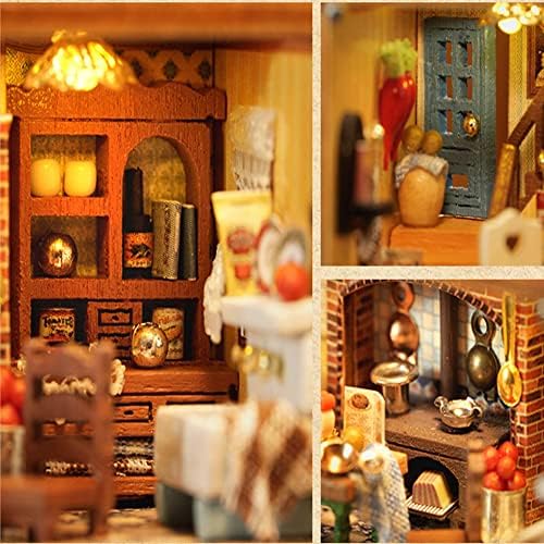 Mini 3D Wooden Doll House Craft Model with LED,DIY Miniature and Furniture Dollhouse Kit,Creative Room Idea for Valentine's Day Birthday Gift (Harry's Kitchen) - Image 3