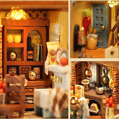 Mini 3D Wooden Doll House Craft Model with LED,DIY Miniature and Furniture Dollhouse Kit,Creative Room Idea for Valentine's Day Birthday Gift (Harry's Kitchen) - Image 3