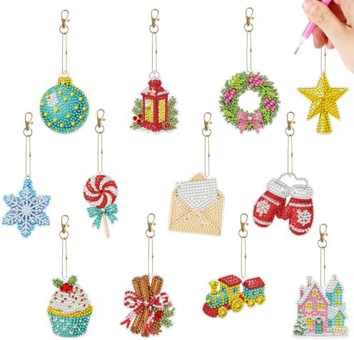 LAKEQUILL Festive Holiday 12 Pcs 5D Diamond Painting Keychain Kit by Unknown