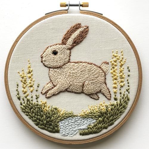 Punch Needle Kit for Beginners, Punch Stitching Kit for Adults, Needle Punch Kits for Adults, Jumping Bunny – DIY Embroidery Set, Craft Tool for All Ages, Ideal for Decoration & Gifts by Unknown