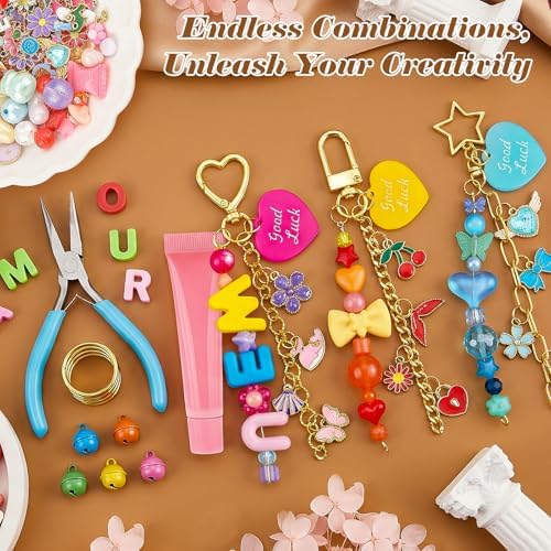 Ecoofor 502 Pcs Keychain Making Kit - Includes 25 Keychain Clips, 30 Extender Chains, 162 Charms, Beading Accessories, Jewelry Pliers - DIY Bag Charms & Jewelry Craft Kit Supplies - Image 3