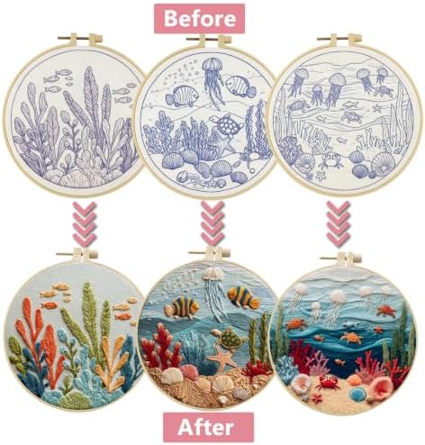 LYMIGER 3 Packs Embroidery Kit for Adults, Embroidery for Beginners (Sea-1) - Image 2