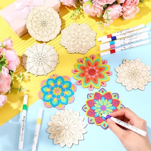 Blosssound 40 Pcs Unfinished Wood Mandala to Paint, Fresh - Image 4
