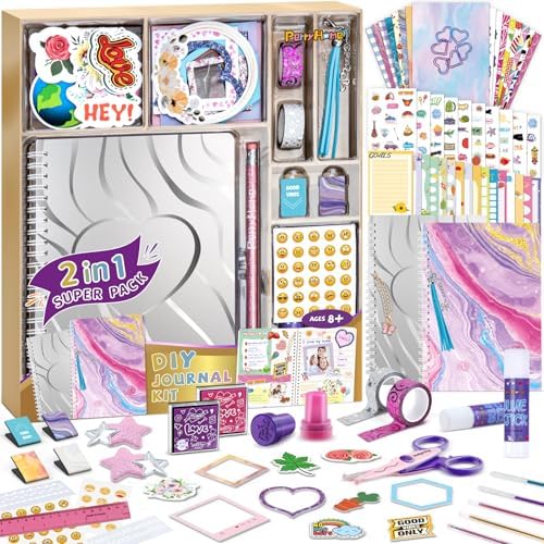 PERRYHOME 2-Pack DIY Journal Kit for Girls - 200+Pcs Journal Set for Teen & Tween Girls, Journaling Art & Crafts Kits, Birthday Gifts for 8 9 10 11 12 13 14 Year Old Girl by PerryHome