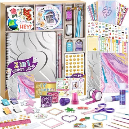 PERRYHOME 2-Pack DIY Journal Kit for Girls - 200+Pcs Journal Set for Teen & Tween Girls, Journaling Art & Crafts Kits, Birthday Gifts for 8 9 10 11 12 13 14 Year Old Girl by PerryHome