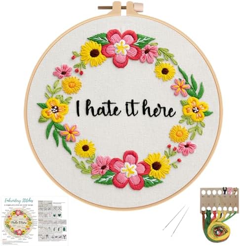 Nuberlic Floral Embroidery Kit for Beginners,Funny Embroidery Practice Kit by Nuberlic
