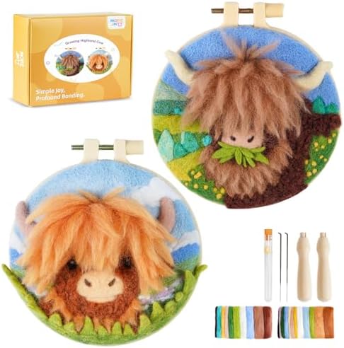 Needle Felting Kit,Embroidery kit for Beginners,Punch Needle Kits Adults Beginner,Punch Needle kit for Beginners, Includes All Tools and Materials,Easy to Follow Instructions and Videos(Highland Cow) by MOREJMTT