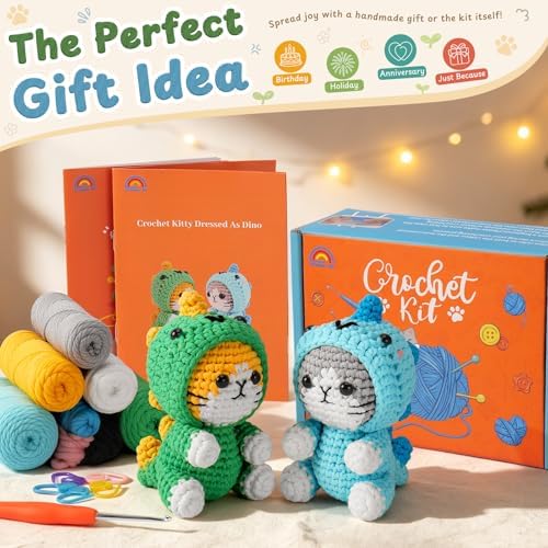 Fortuning's JDS Crochet Kit for Beginners, 2 Pack Dinosaur Cat Crochet Kit - Image 7