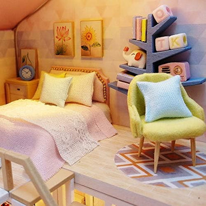 GuDoQi DIY Miniature Dollhouse Kit, Tiny House kit with Furniture and Music, Miniature House Kit 1:24 Scale, Great Handmade Gift for Birthday Christmas Day, Sweet Time House - Image 4
