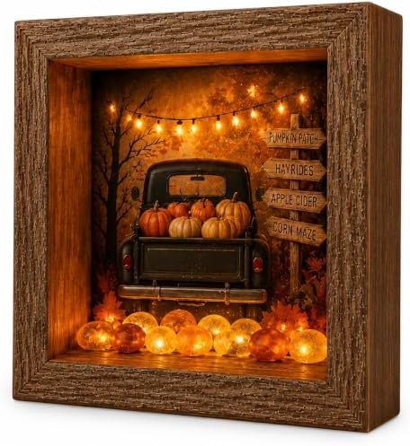 DIY Halloween Shadow Box Night Light Kit, 8.5 Inch Wooden Frame LED Craft Set with Luminous Stones & Acrylic Panels, Create Your Own Spooky Ghost & Pumpkin Scene, Fall Autumn Tabletop Home Decor by Unknown