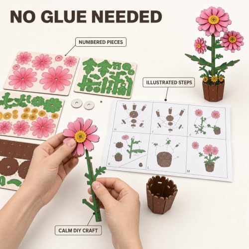 Evankin 3D Wooden Flower Daisy Puzzle Kit, DIY Bouquet Model - Image 3