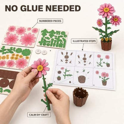 Evankin 3D Wooden Flower Daisy Puzzle Kit, DIY Bouquet Model - Image 3