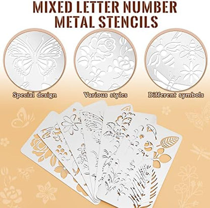 Lewtemi 6 Pcs Metal Wood Burning Stencils, Plant Style Letters Numbers - Image 3