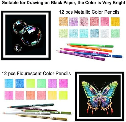 KALOUR 106 Coloring Sketching Kit Set - Art Supplies with Sketchbook & Watercolor Paper - Include Drawing Tutorial, Watercolor,Colored,Metallic,Fluorescent,Sketch Pencils - for Artists beginner - Image 5