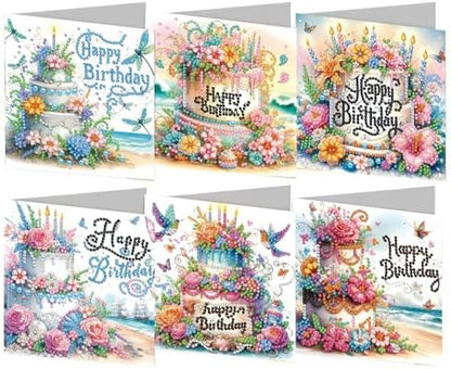 pigpigboss 6 Packs Happy Birthday Diamond Painting Greeting Cards by pigpigboss