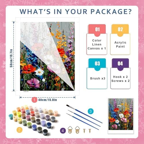 HITO Wildflowers Paint by Numbers Kit for Adults 16x20 Inch Frameless - Image 2