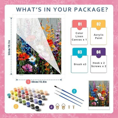 HITO Wildflowers Paint by Numbers Kit for Adults 16x20 Inch Frameless - Image 2