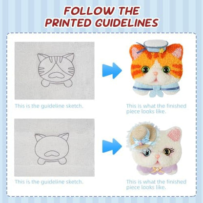 Gipony Punch Needle kit for Beginners,Embroidery kit for Beginners,Punch Needle Kits Adults Beginner,Including Printed Patterns, Needles, Easy to Follow Instructions, and Videos-Cat Family - Image 6