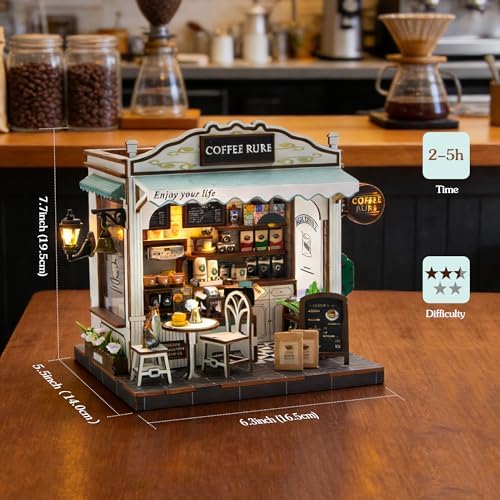 DIY Miniature House Kit, Dollhouse Diorama with LED Lights - Cafe Rure - Image 3
